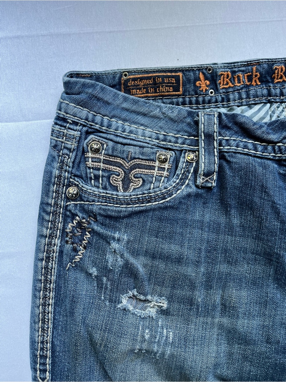 Rock Revival Women's Medium Blue Embroidered Bootcut Jeans - Picture 3 of 11